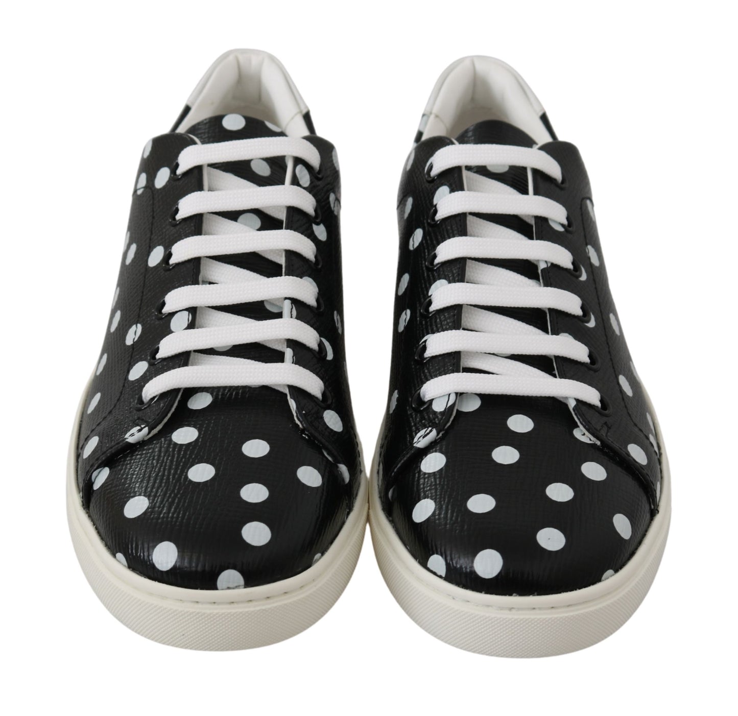 Dolce & Gabbana Black Leather Polka Dots Sneakers Shoes