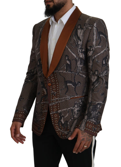 Dolce & Gabbana Bronze Monkey Print Silk Slim Jacket Blazer