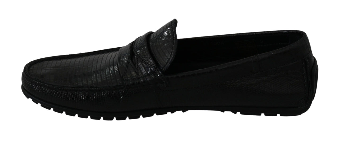 Dolce & Gabbana Exquisite Black Lizard Leather Loafers