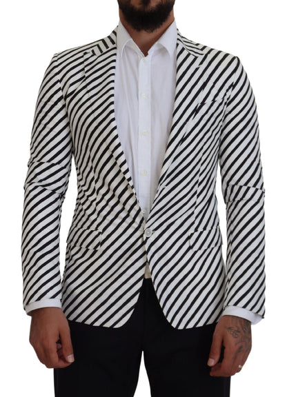 Dolce & Gabbana White Black Striped Slim Fit Jacket Blazer