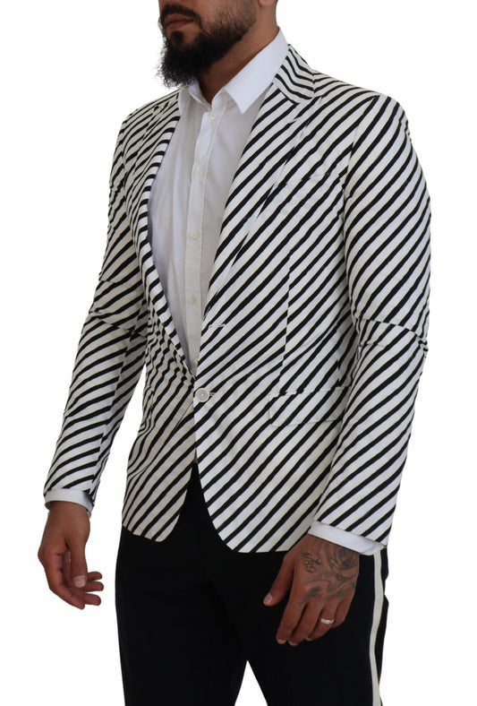 Dolce & Gabbana White Black Striped Slim Fit Jacket Blazer