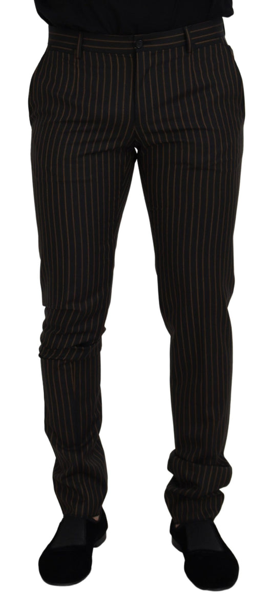 Dolce & Gabbana Black Brown Striped Men Formal Pants