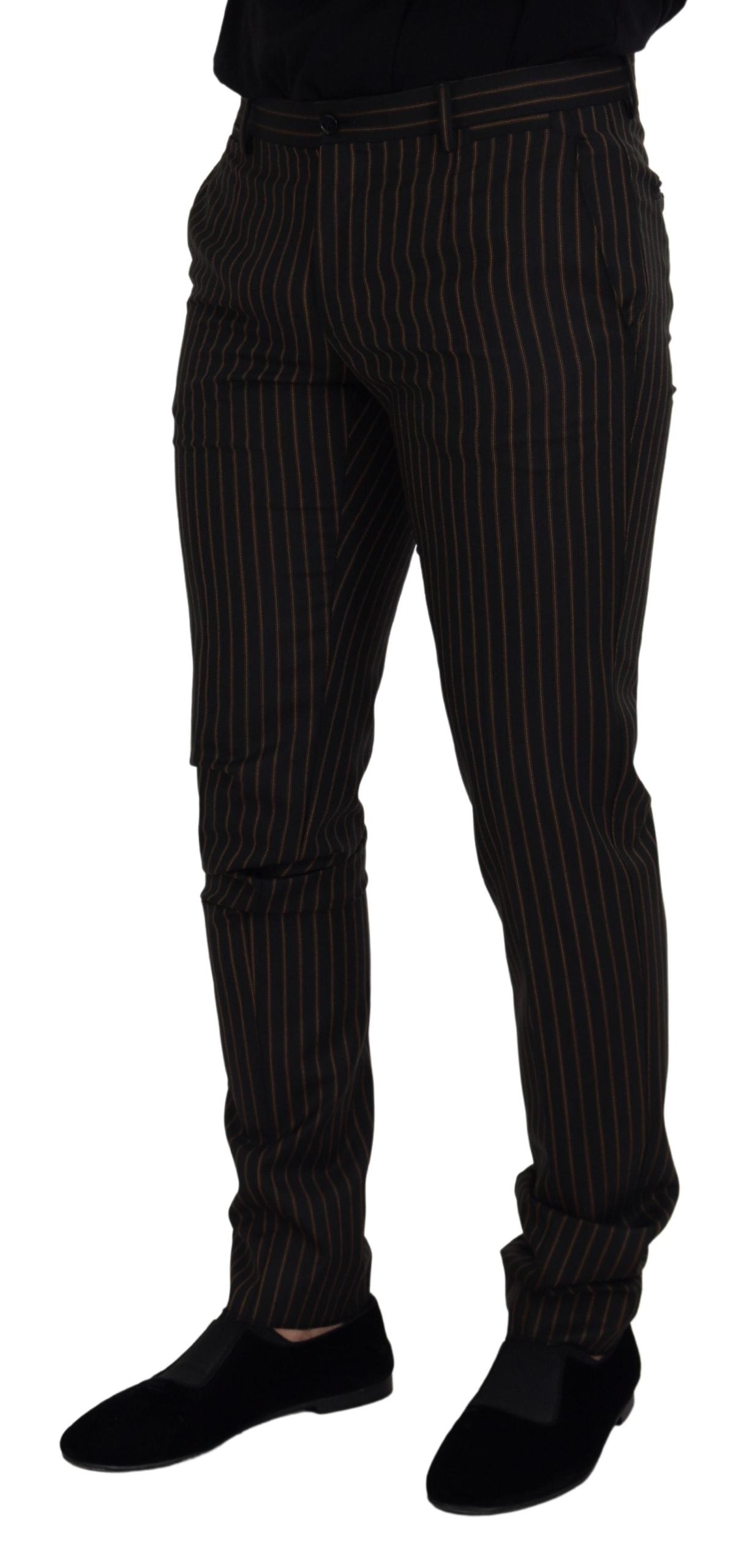 Dolce & Gabbana Black Brown Striped Men Formal Pants