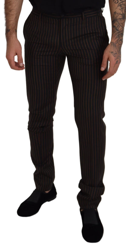 Dolce & Gabbana Black Brown Striped Men Formal Pants