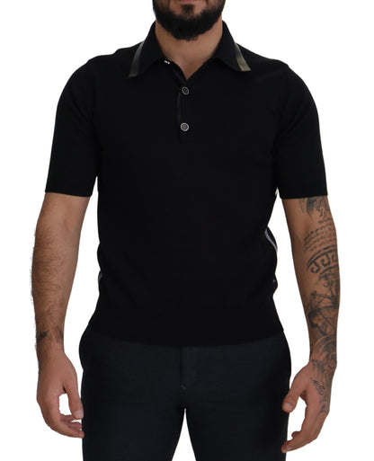 Dolce & Gabbana Black Cotton Silk Polo Shortsleeve T-shirt