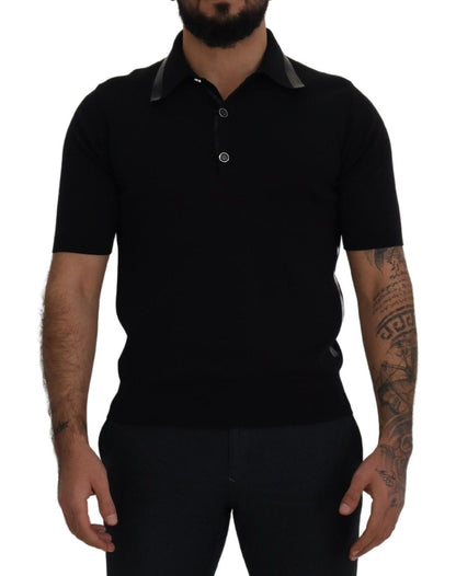 Dolce & Gabbana Black Cotton Silk Polo Shortsleeve T-shirt