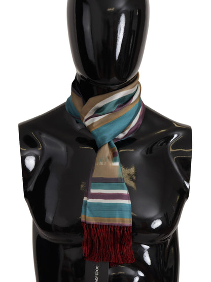 Dolce & Gabbana Multicolor Striped Shwal Fringes Wrap Silk Scarf