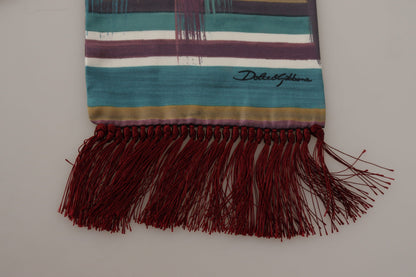 Dolce & Gabbana Multicolor Striped Shwal Fringes Wrap Silk Scarf