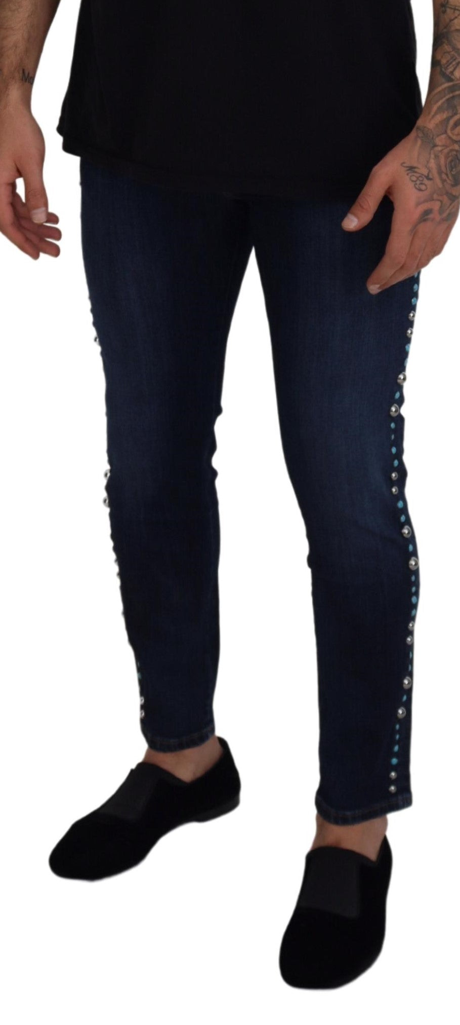 Dolce & Gabbana Blue Cotton Studded Low Waist Denim Jeans