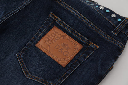 Dolce & Gabbana Blue Cotton Studded Low Waist Denim Jeans