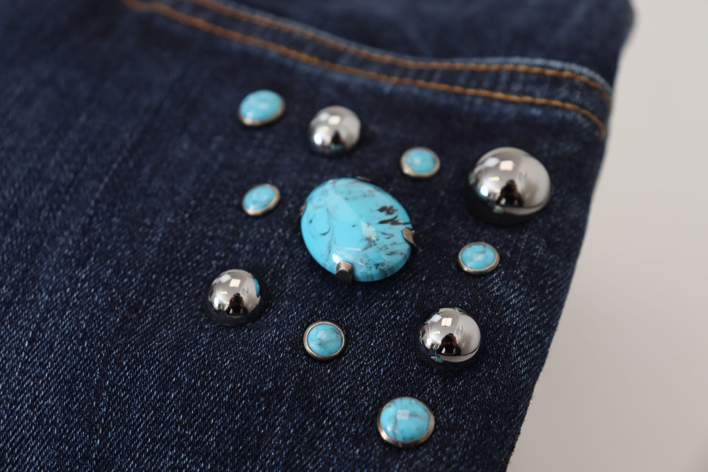 Dolce & Gabbana Blue Cotton Studded Low Waist Denim Jeans