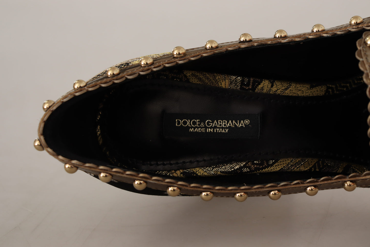 Dolce & Gabbana Gold Crystal Square Toe Brocade Pumps Shoes