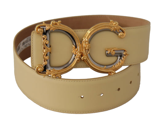 Dolce & Gabbana Beige Leather Engraved Buckle Belt