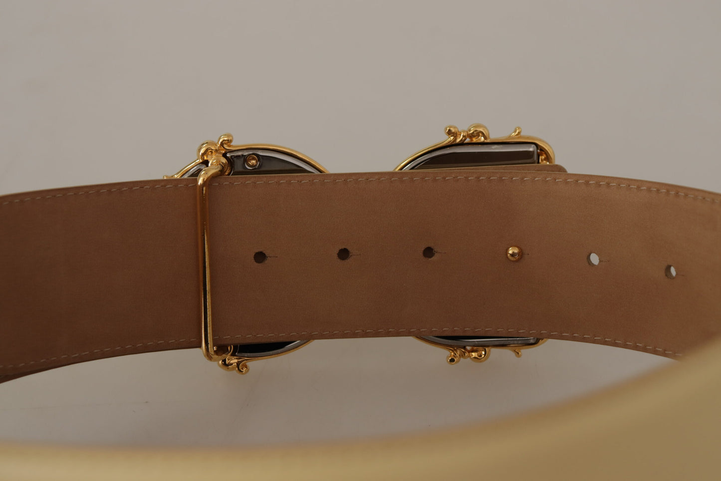 Dolce & Gabbana Beige Leather Engraved Buckle Belt