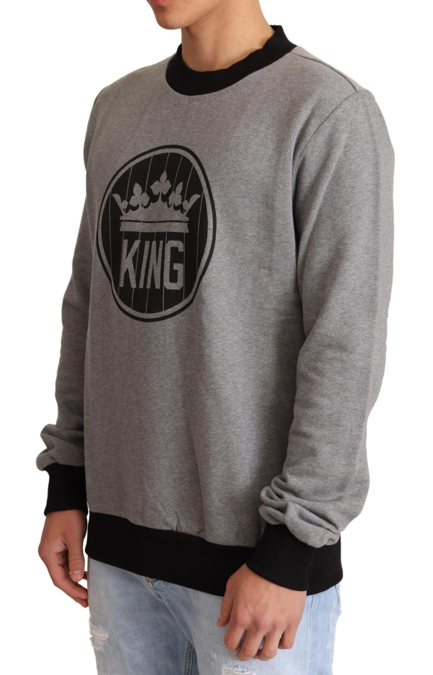 Dolce & Gabbana Elegant Gray Crown Motif Crewneck Sweater