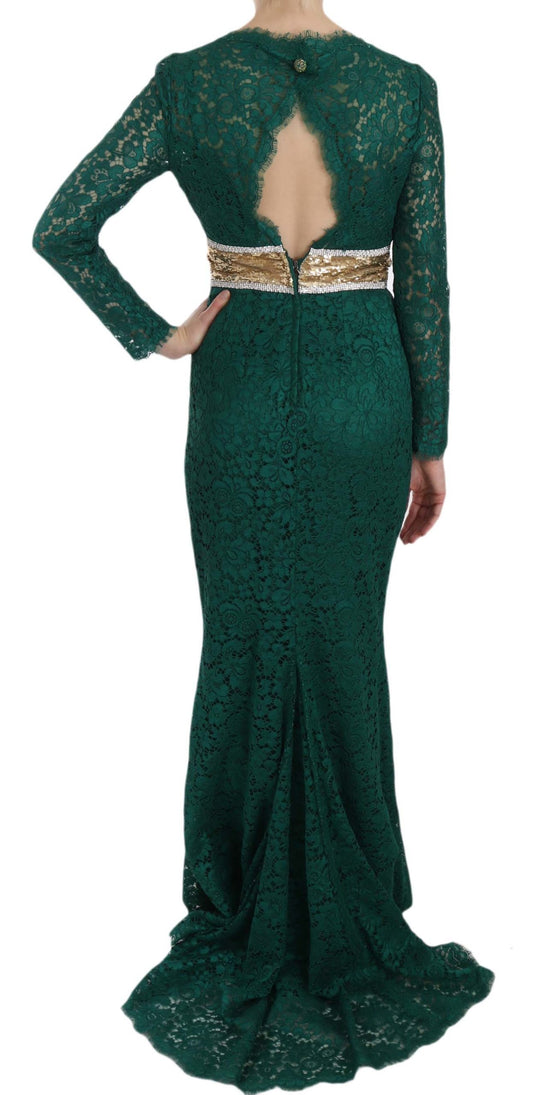 Dolce & Gabbana Emerald Elegance Long Sleeve Floor-Length Dress