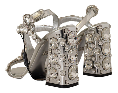 Dolce & Gabbana Silver Crystals Strap Buckle High Heel Sandals