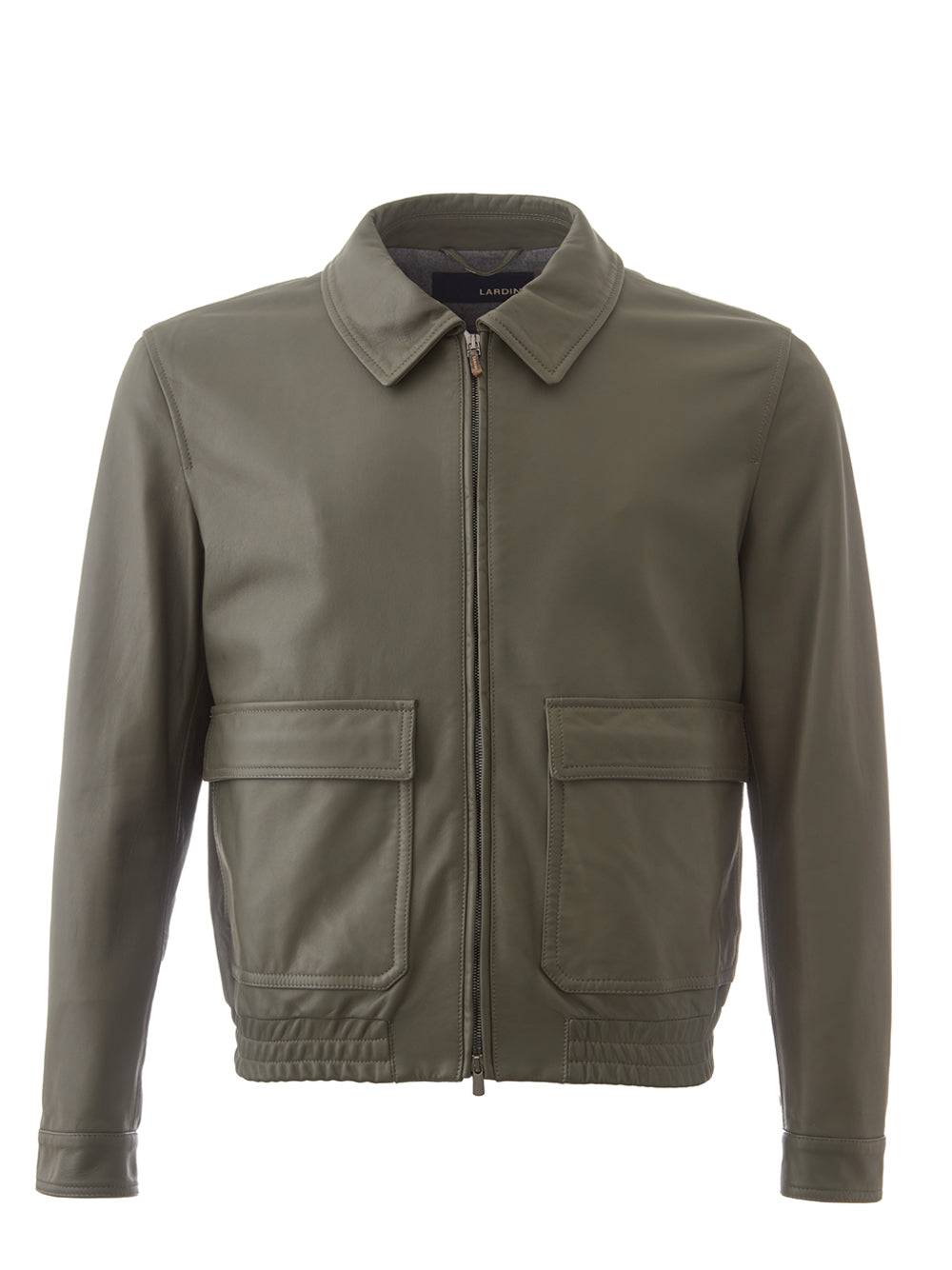 Lardini Elegant Green Leather Jacket with Maxi Pockets