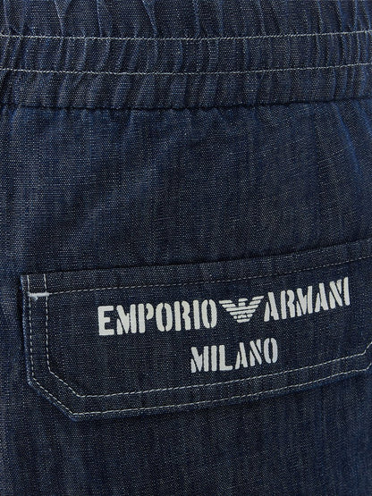 Emporio Armani Elegant Blue Cotton Trousers with Logo Detail