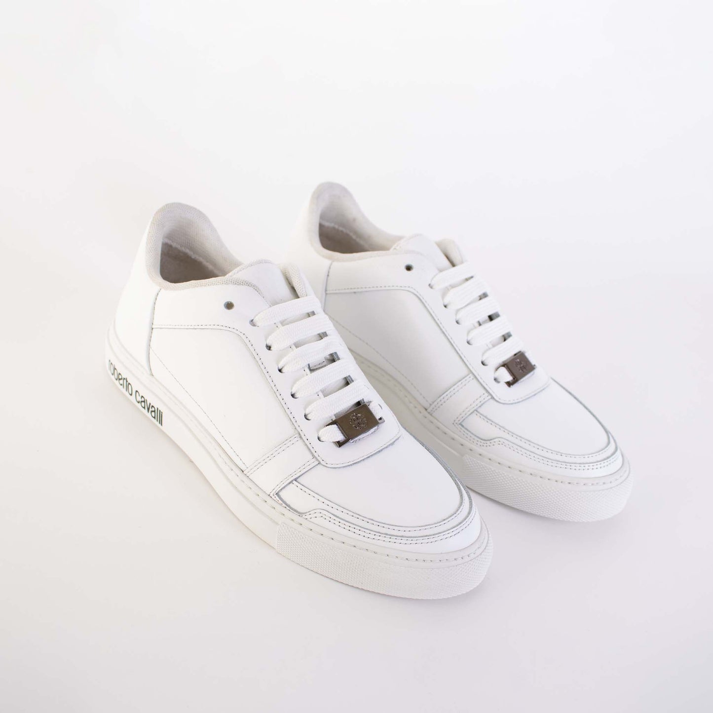 Roberto Cavalli Exquisite White Suede Sneakers