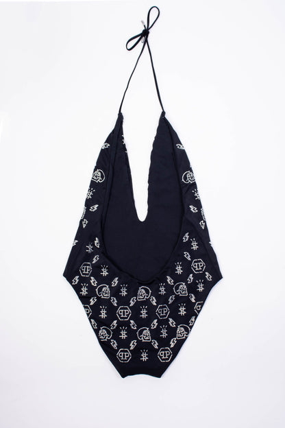 Philipp Plein Crystal Logo Embellished One Piece Swimsuit