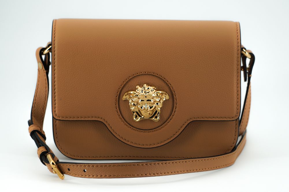 Versace Elegant Calf Leather Shoulder Bag in Brown