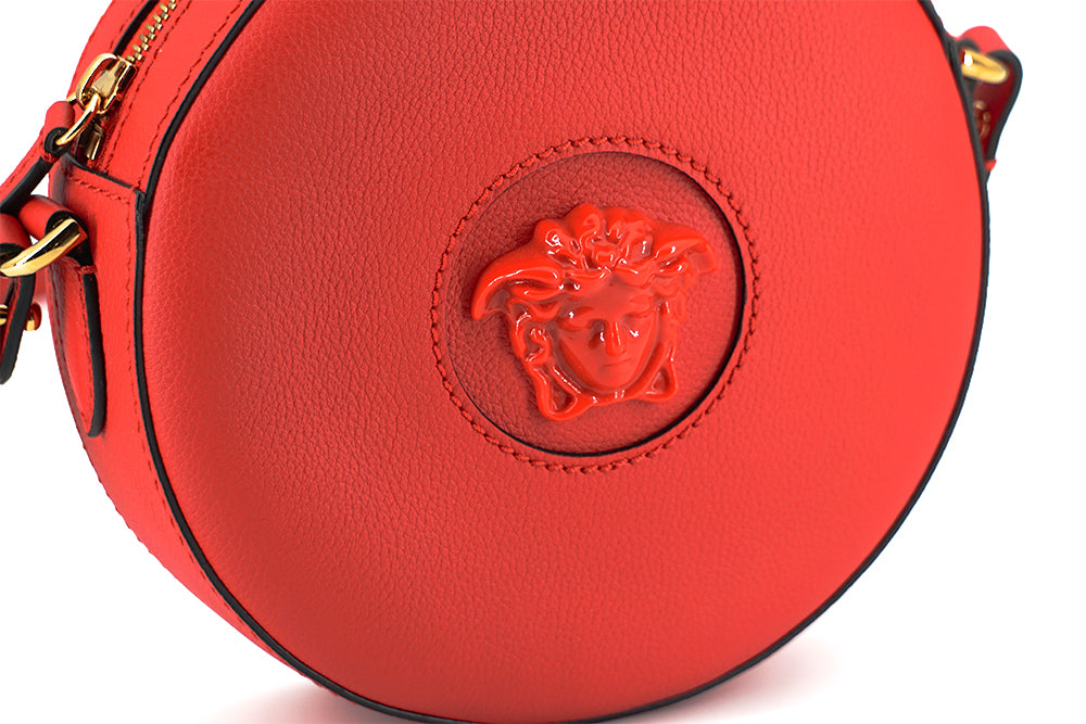 Versace Elegant Red Round Leather Shoulder Bag