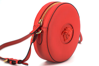 Versace Elegant Red Round Leather Shoulder Bag