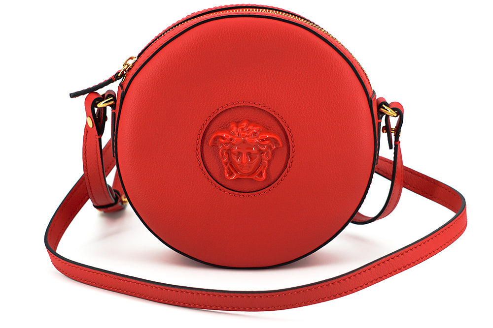 Versace Elegant Red Round Leather Shoulder Bag