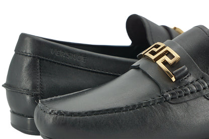 Versace Elegant Black Calf Leather Men's Loafers