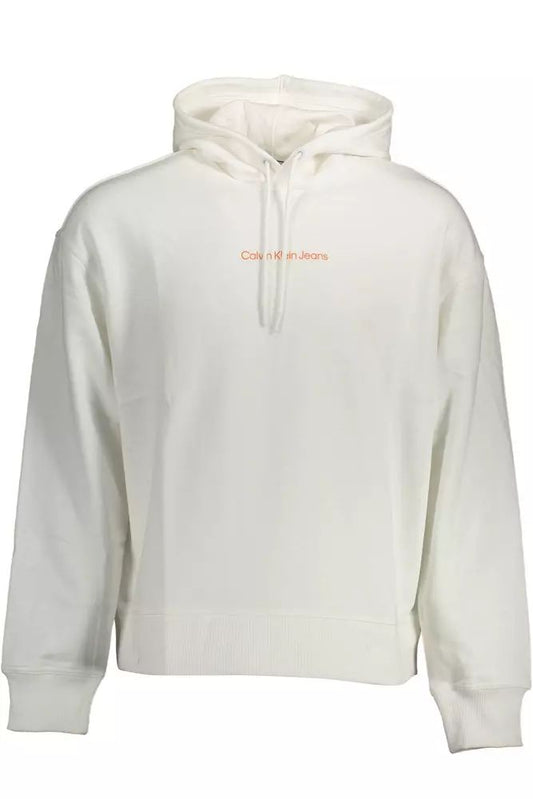 Calvin Klein Chic White Cotton Hooded Sweatshirt with Logo Detail