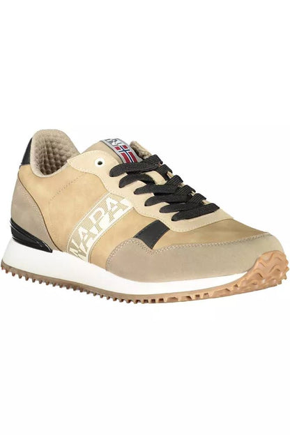 Napapijri Beige Lace-Up Sports Sneakers with Logo Accent