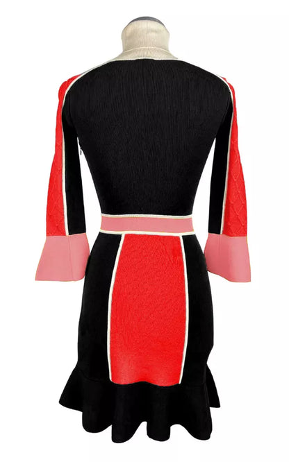 Elisabetta Franchi Elegant Geometric Turtleneck Dress