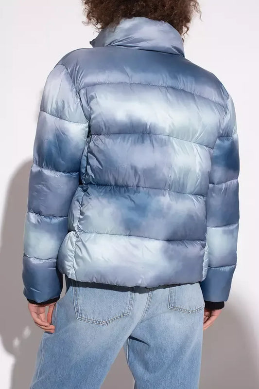 Love Moschino Chic Light Blue Down Jacket with Logo Patch