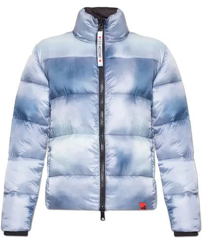 Love Moschino Chic Light Blue Down Jacket with Logo Patch