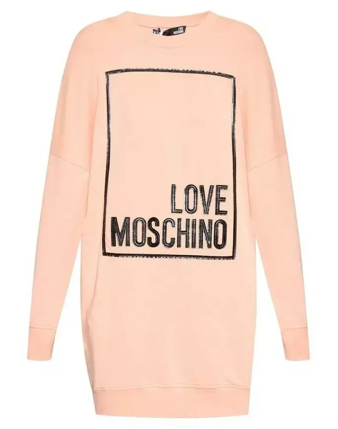 Love Moschino Chic Pink Sweatshirt Dress with Eco-Leather Logo