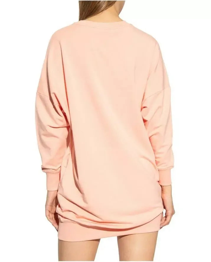 Love Moschino Chic Pink Sweatshirt Dress with Eco-Leather Logo