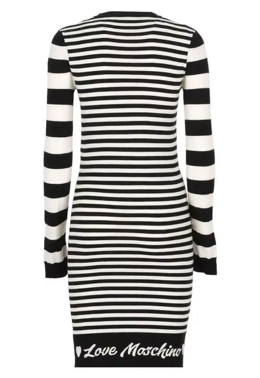 Love Moschino Elegant Striped Knit Dress with Long Sleeves