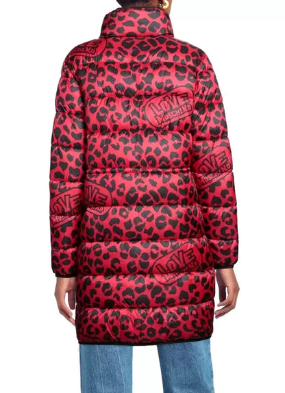 Love Moschino Chic Leopard Print Long Down Jacket