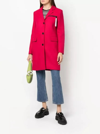 Love Moschino Chic Pink Woolen Coat with Logo Details