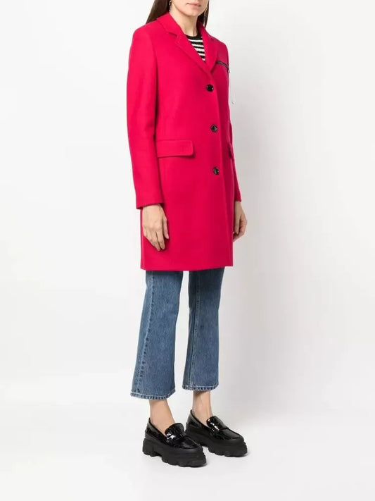 Love Moschino Chic Pink Woolen Coat with Logo Details