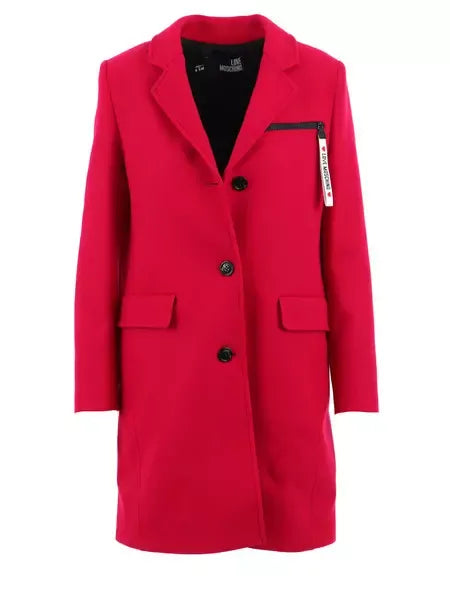 Love Moschino Chic Pink Woolen Coat with Logo Details