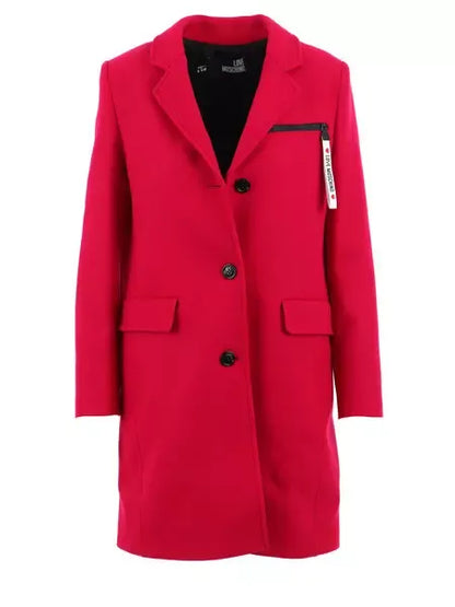 Love Moschino Chic Pink Woolen Coat with Logo Details