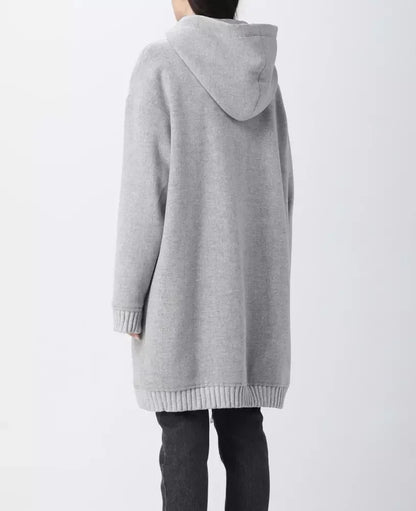 Love Moschino Elegant Grey Wool Hooded Coat