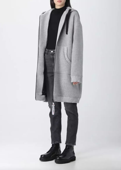 Love Moschino Elegant Grey Wool Hooded Coat