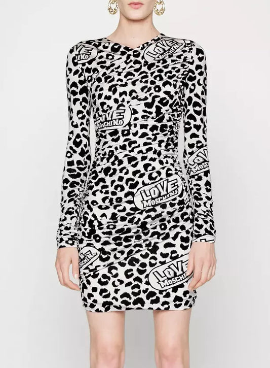 Love Moschino Chic Red Leopard V-Neck Ruffle Dress