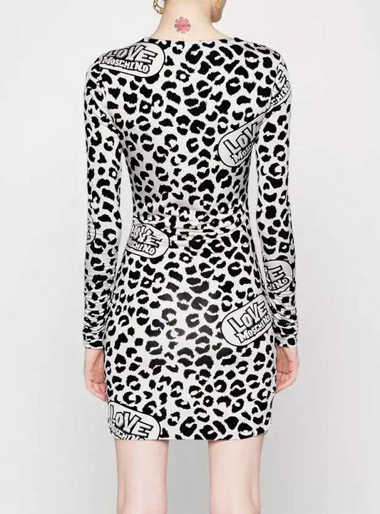 Love Moschino Chic Red Leopard V-Neck Ruffle Dress