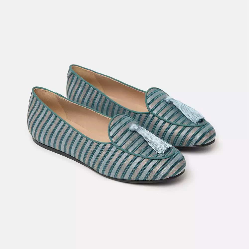 Charles Philip Chic Light Blue Silk Moccasins with Tassel Detail