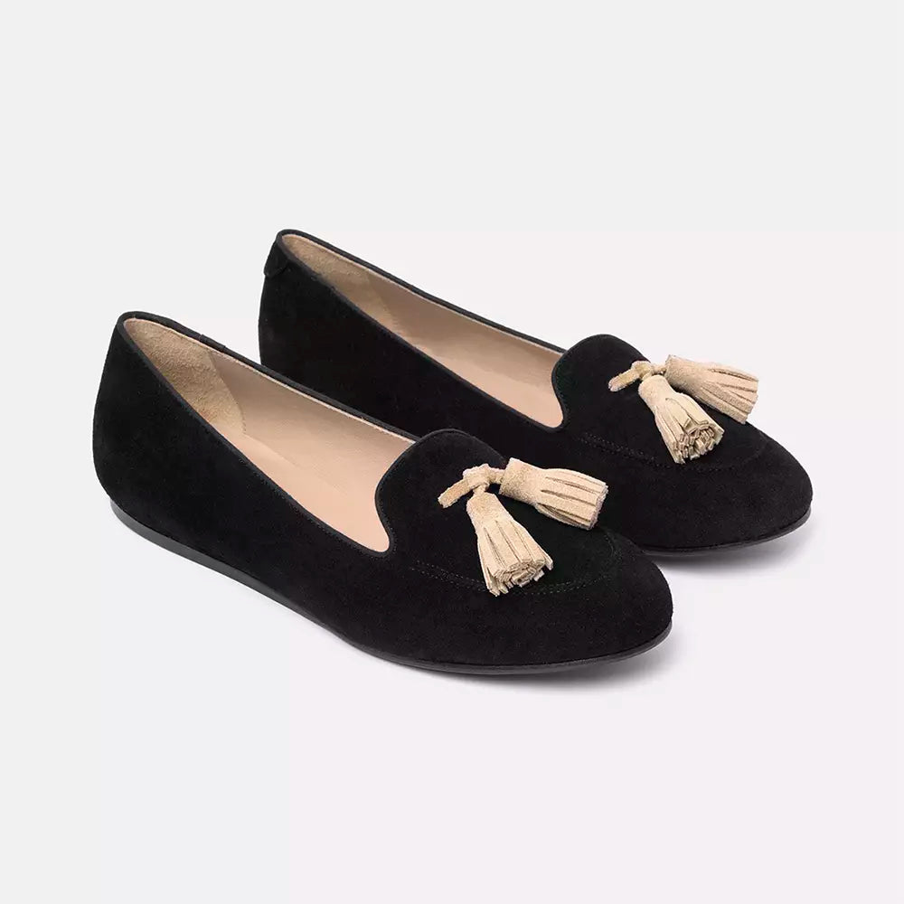 Charles Philip Elegant Black Suede Tassel Moccasins