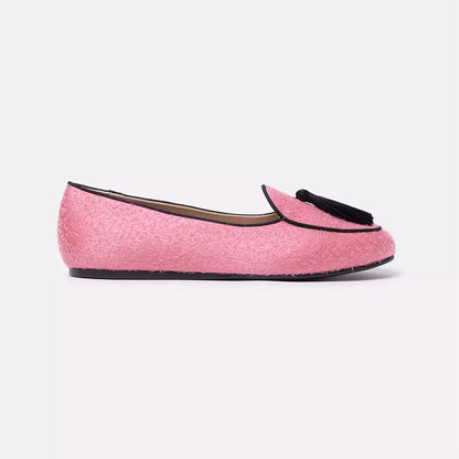 Charles Philip Elegant Pink Velvet Moccasins with Tassel Detail